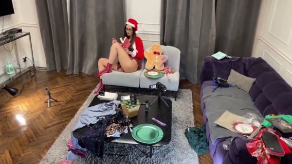Babysitter in green plaid school skirt gives a handjob on the living room couch on breastful.com