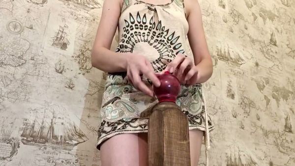 Skinny European girl pleasures herself anally with a toy in a vintage bedroom on breastful.com