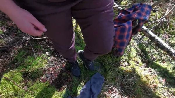 Plump woman in plaid shirt dominated and exposed on mossy forest floor on breastful.com