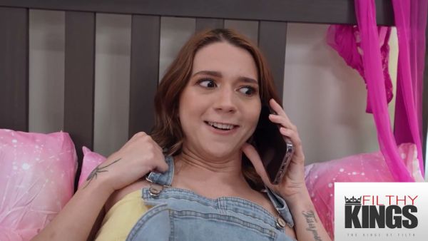 Tattooed man takes two women roughly in a bright bedroom with pink bedding on breastful.com
