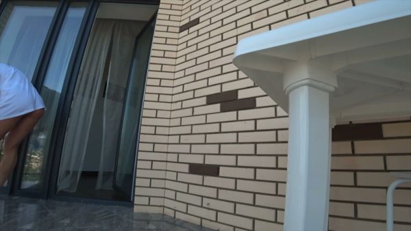 Married wife cheats with neighbor on the patio while her husband is away on breastful.com