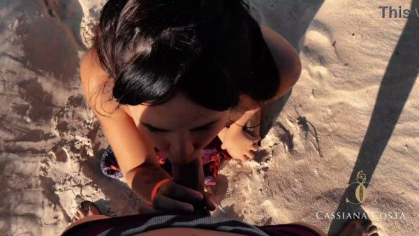 Blonde Brazilian beauty rides his face on the beach and swallows his load - Brazil on breastful.com
