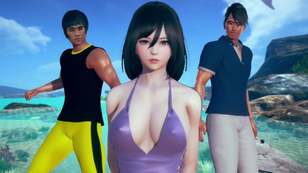 Animated threesome on the beach with a black-haired beauty and two muscular men in VR quality - Japan on breastful.com
