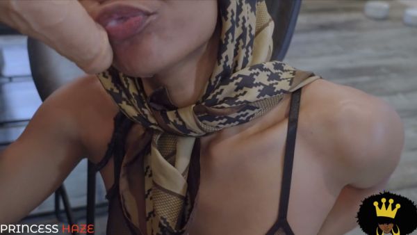Passionate ebony woman performs oral roleplay in bathroom before climaxing in mouth on breastful.com