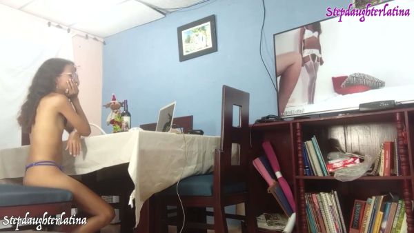 Skinny Latina sister in purple lingerie watches porn with stepbrother before rough sex on breastful.com