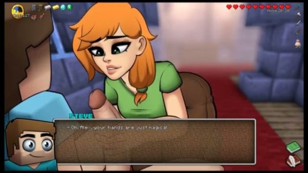 Hentai-styled femdom performs a striptease in a Minecraft parody game world on breastful.com