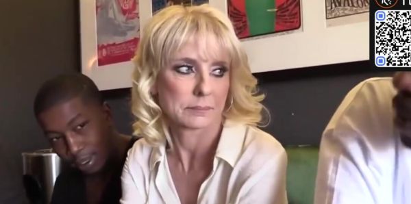 Busty blond milf with piercings gets plowed by dark-hued guys in this old school gangbang on breastful.com