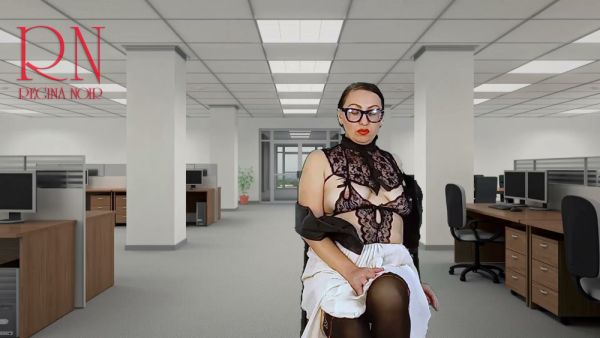 Secretary teases her boss with a slow striptease in black lace lingerie and thigh-highs on breastful.com