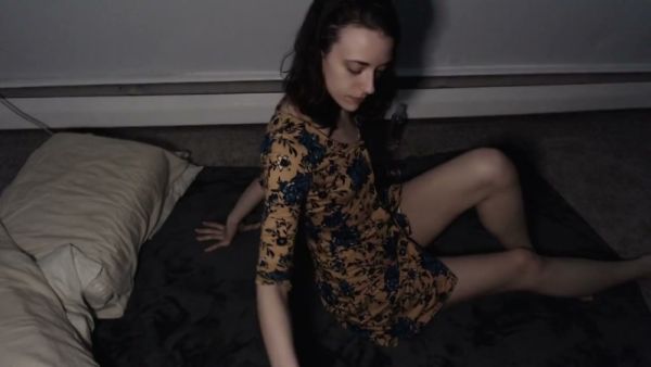 Brunette Taylor teases in a floral dress before pleasuring herself to orgasm with a toy on breastful.com