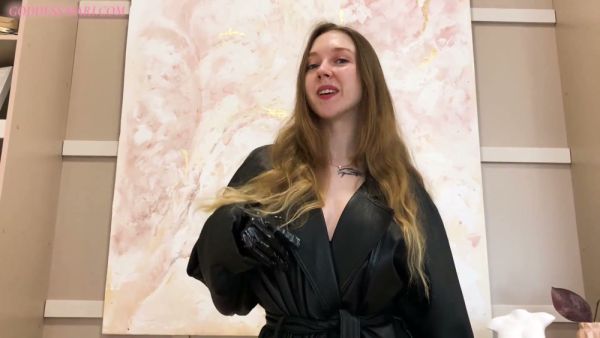 Gloved brunette in black top guides viewer through intense handjob and creampie consumption on breastful.com