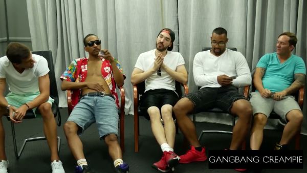 Dark-haired beauty faces multiple men in intense casting session turned gangbang on breastful.com