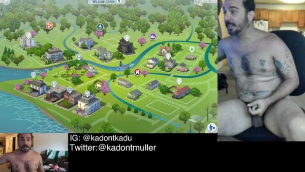 Bearded tattooed nudist hippie caught masturbating while playing The Sims 4 on breastful.com