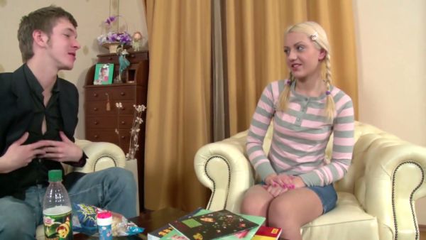 Blonde college girl seduces her friend in a dorm room with bold moves on breastful.com