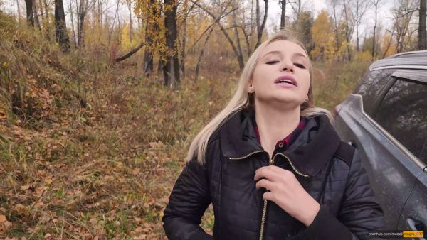 Ukrainian blonde swallows his load in the autumn woods POV - Ukraine on breastful.com