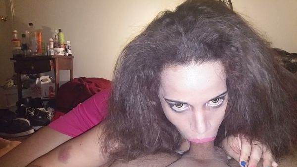 Petite goth girlfriend rides her interracial boyfriend in reverse cowgirl and takes his cumshot on her face on breastful.com