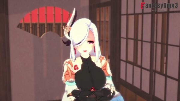 Shenhe teases with her foot in a Genshin-inspired anime fantasy on breastful.com