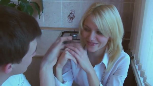 Russian blonde takes control in the kitchen with deep throat and facial cumshot - Russia on breastful.com