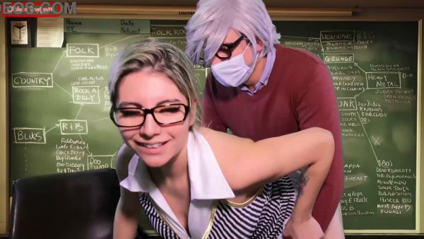 Blonde teacher and gray-haired colleague seduce a man in a hentai-style classroom fantasy - Japan on breastful.com