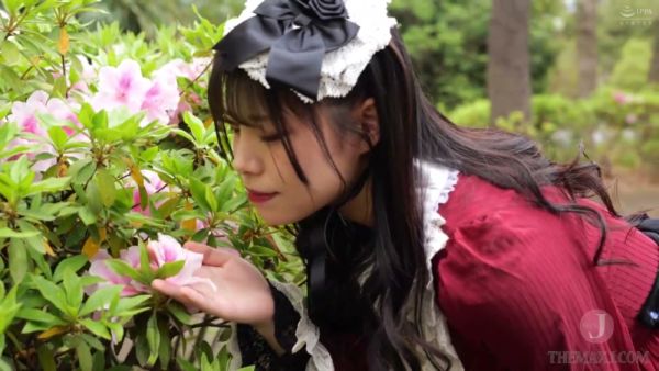 Young Japanese woman in red dress shares intimate kiss with older man - Japan on breastful.com