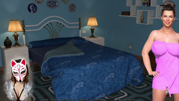 Voluptuous MILF wanks an elderly man in her cartoonish living room beneath a fox mask on breastful.com