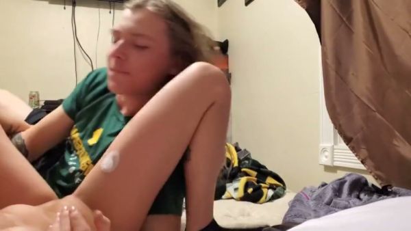 Blonde woman transitions from leg massage to passionate rough sex with hair pulling and pussy licking on breastful.com