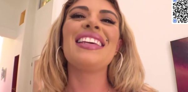 Busty platinum-blonde gives her acquaintance a blowjob on breastful.com