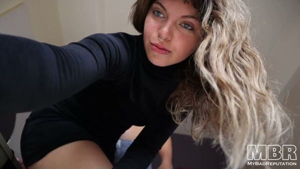 Blonde babe takes a creampie in black boots and turtleneck on breastful.com