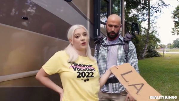 Blonde hitchhiker gets more than a lift from rugged RV driver on breastful.com