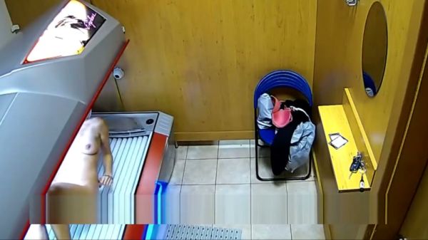 Someone masturbates alone in a public solarium caught on hidden camera on breastful.com