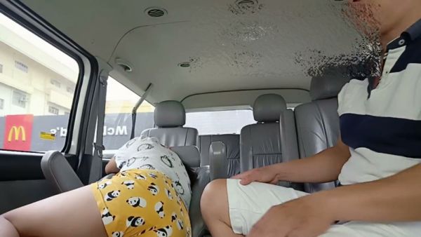 Skinny couple gets intimate in a parked car near a fast food outlet on breastful.com