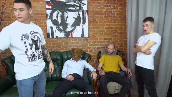 Blonde submits to three men in a domination session filled with oral and anal acts on breastful.com