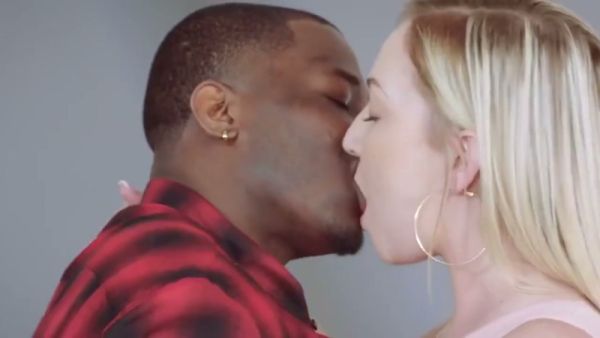 Blonde woman surrenders to her best friend's boyfriend in a passionate interracial encounter on breastful.com