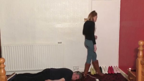 Blonde femdom in heels dominates and tramples her slave's face on breastful.com