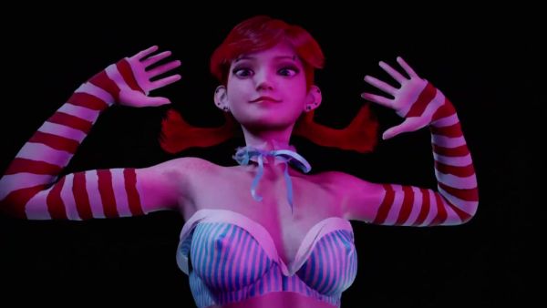 Curvy redhead in pigtails teases in glowing 3D anime style on breastful.com