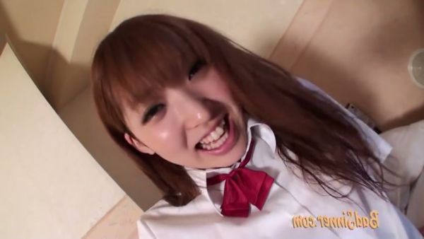 Petite Asian in sailor outfit gets her hairy pussy eaten and taken from behind on breastful.com