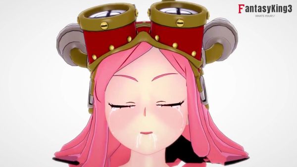 Pink-haired hentai vixen in steampunk goggles takes it in the mouth and on the face on breastful.com