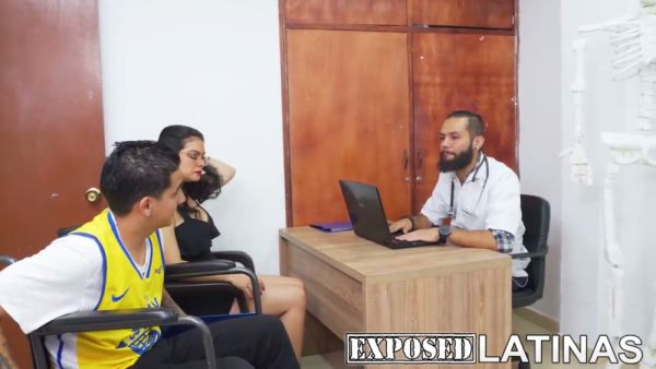 Latina MILF Sofia Larson joins two men in a passionate office threesome on breastful.com