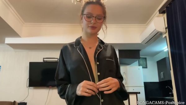 Brunette with glasses passionately devours cock in POV blowjob scenes on breastful.com