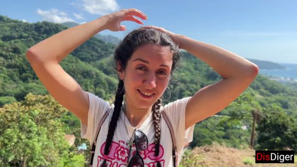 Girl with pigtails meets stranger in jungle and swallows his load on breastful.com