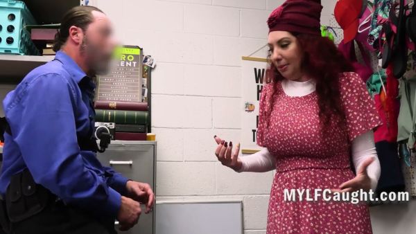Redhead PAWG punished for shoplifting in the office backroom on breastful.com