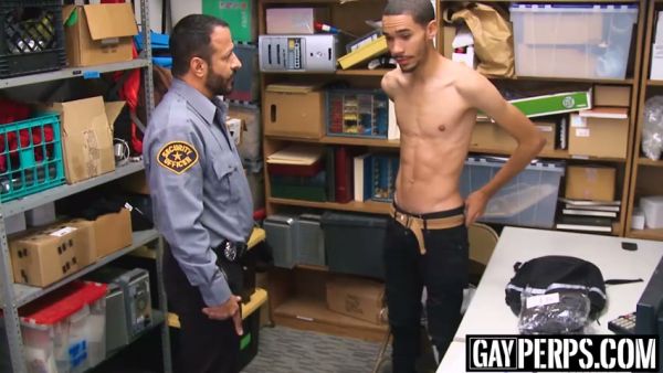 Skinny pale shoplifter taken bareback by hulking ebony officer in storage room on breastful.com