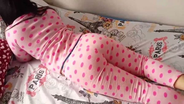 Latina stepsister in polka-dot pajamas takes it deep from behind on breastful.com