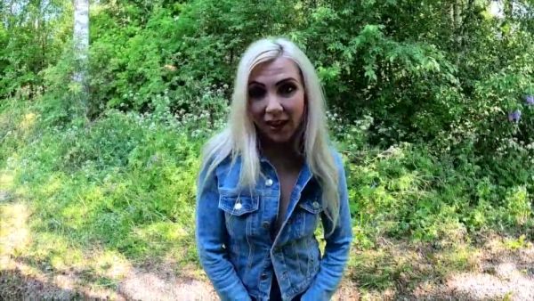 Blonde in denim worships him outdoors before taking it bareback on the deck on breastful.com