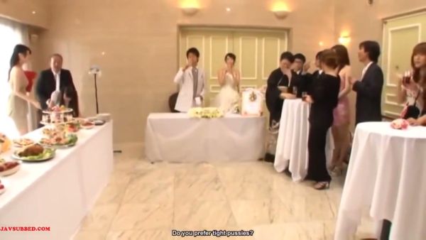 Slender Japanese brunette shares a passionate moment at the wedding reception - Japan on breastful.com