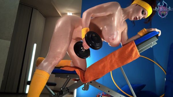 Oiled gym queen dominates her workout with fierce twerking and spanking on breastful.com