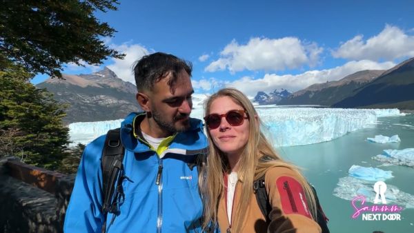 Petite tattooed blonde wakes to her partner's hard cock after their glacier adventure on breastful.com
