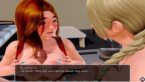 Fenella and Anastasia entangle with a man in an animated school fantasy on breastful.com
