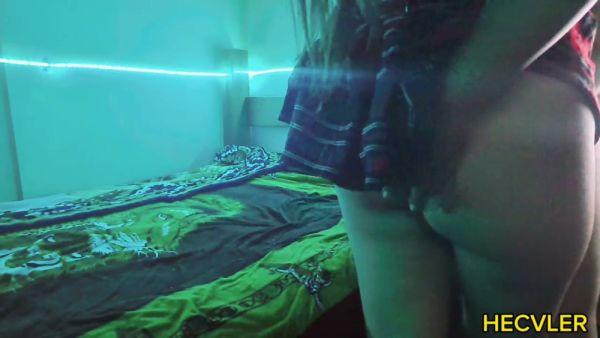 Young Peruvian Latina takes casting to bed in neon-lit room - Peru on breastful.com