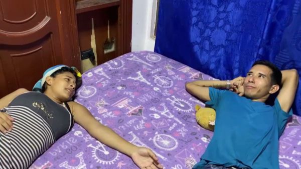 BBW brunette takes BBC lover deep in missionary position before creampie on breastful.com
