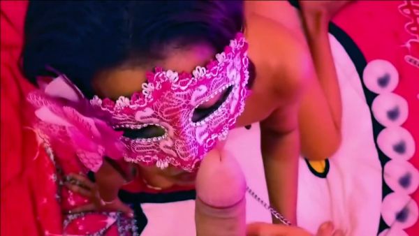 Interracial couple explores bondage and passion in a sensual masked encounter on breastful.com